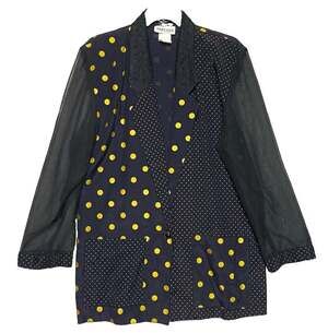 Vintage 80s 90s Black Gold Polka Dot Blazer Maximalist Statement Sheer Lace USA